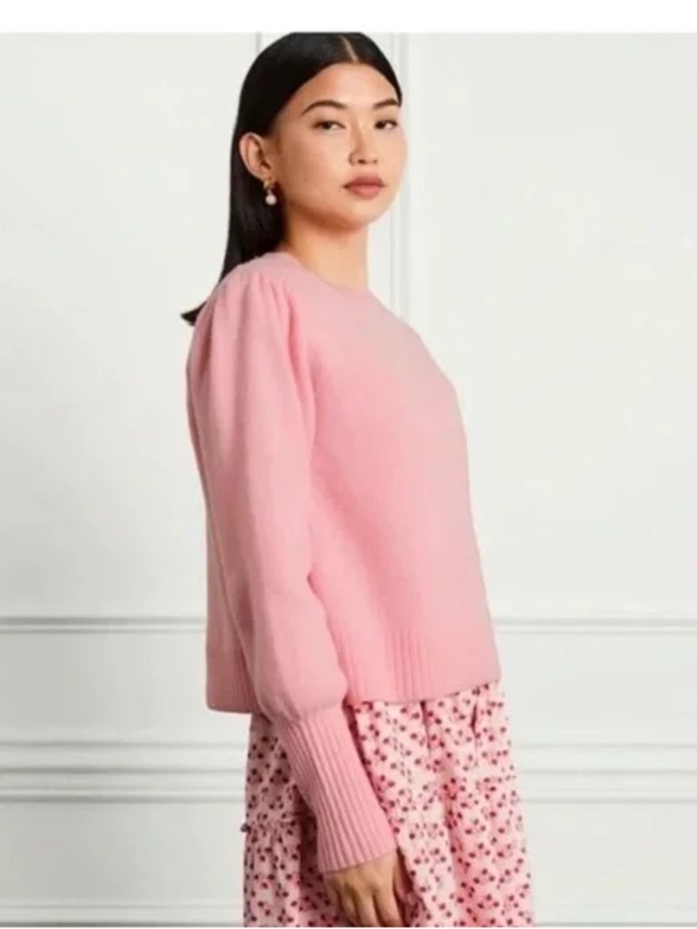 Hill House Pink Puff-Sleeve Crewneck Sweater